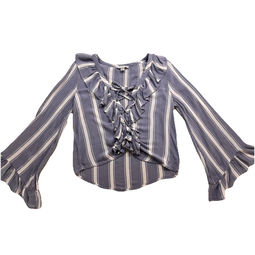American Eagle Top Ruffle Bell Sleeve Lace Up Striped Pirate Peasant Coquette S